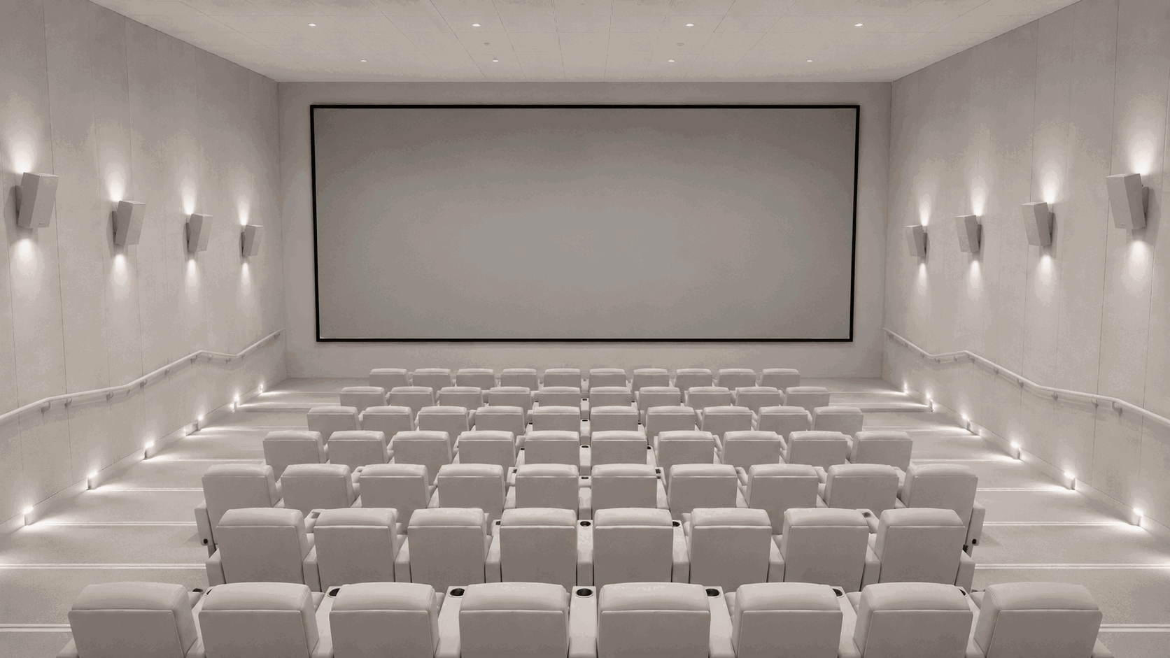Medium-sized dark cinema room prepared for a highly attended screening